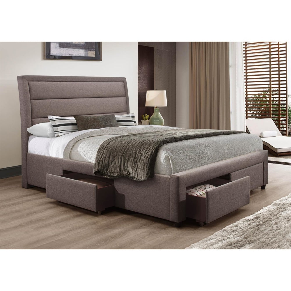 Storage Bed Frame Queen Size Upholstery Fabric in Light Grey with Base Drawers Fast shipping On sale