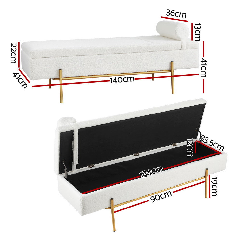 Storage Ottoman Bed 140cm Pillow Boucle Fabric Fast shipping On sale