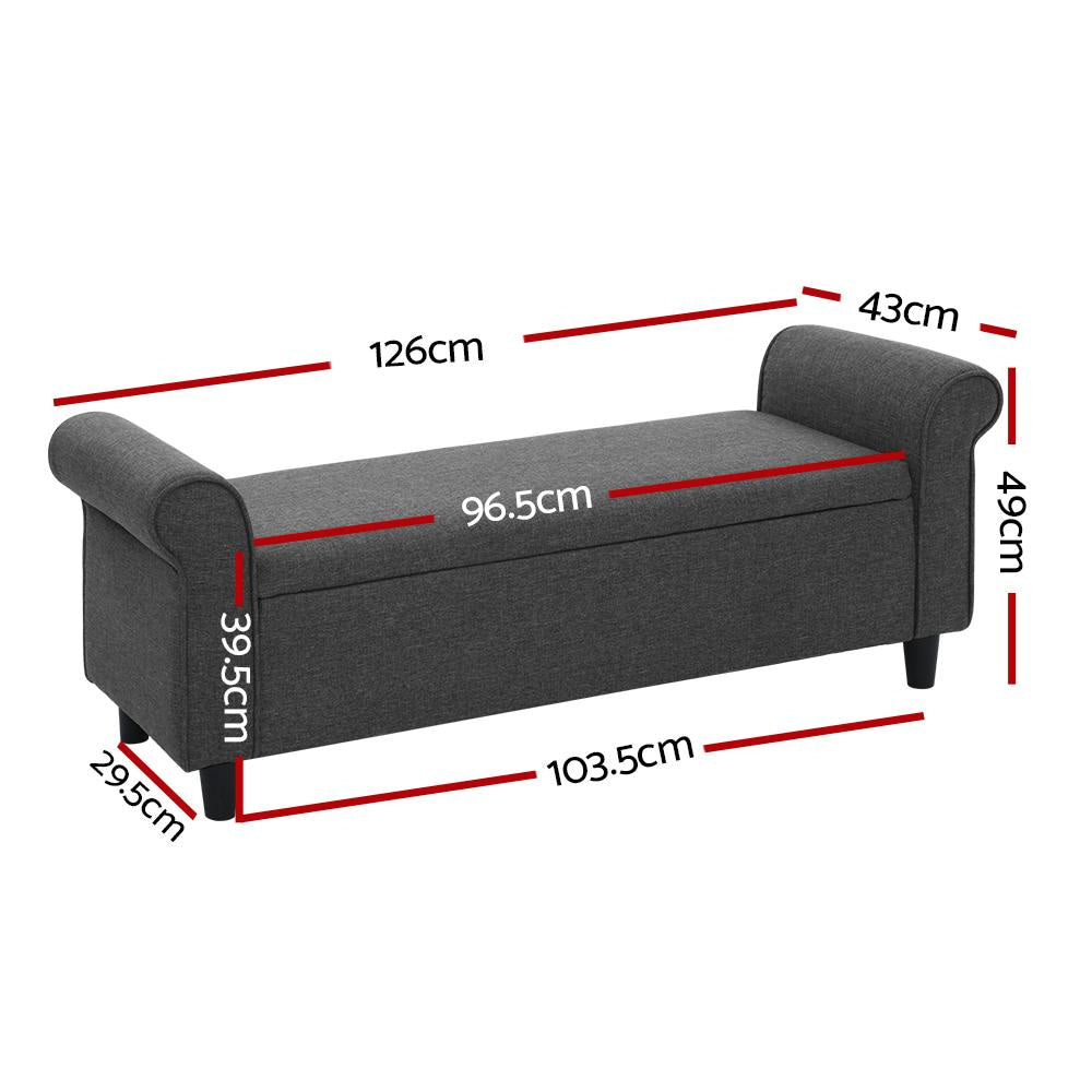 Storage Ottoman Blanket Box 126cm Linen Fabric Arm Foot Stool Couch Large Fast shipping On sale