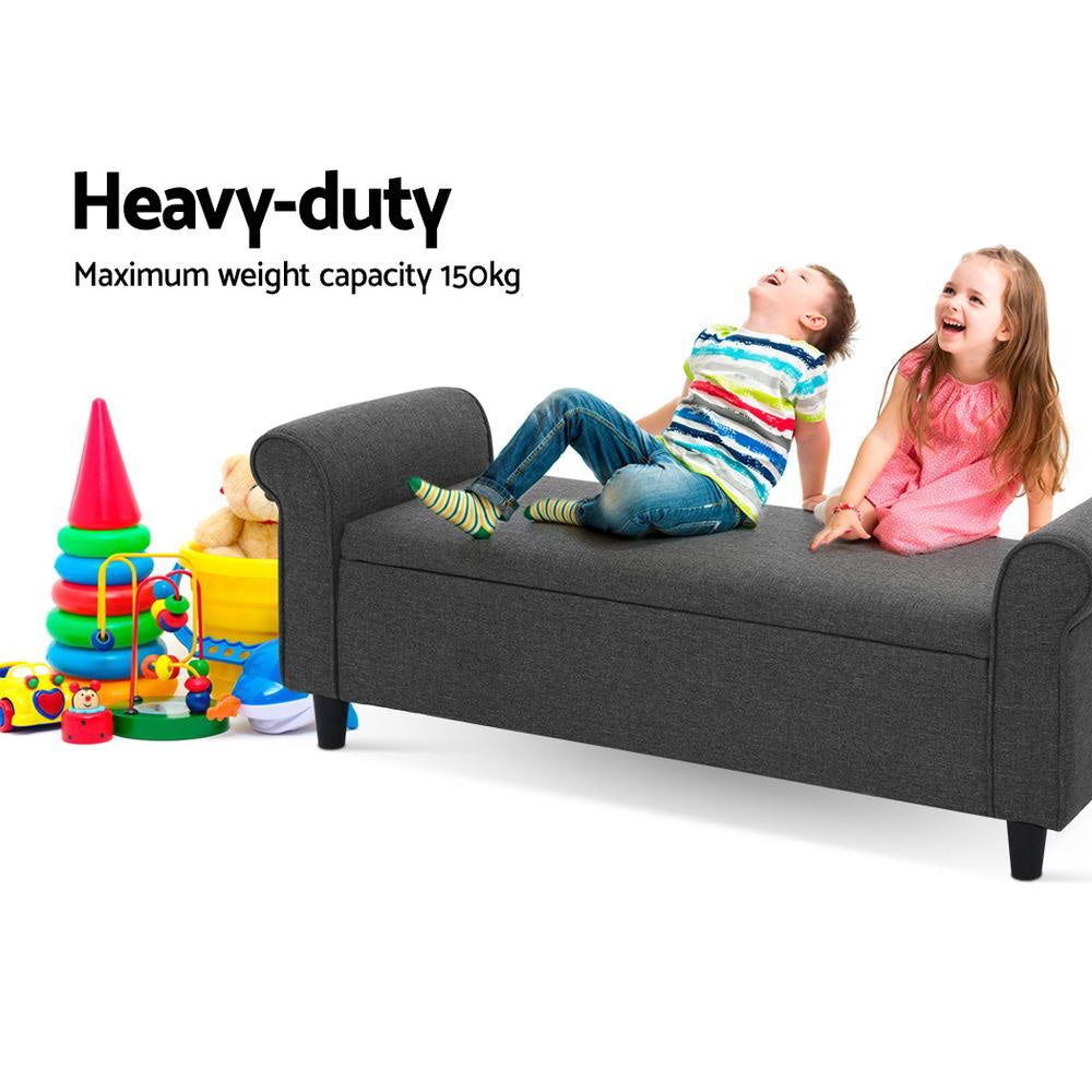 Storage Ottoman Blanket Box 126cm Linen Fabric Arm Foot Stool Couch Large Fast shipping On sale