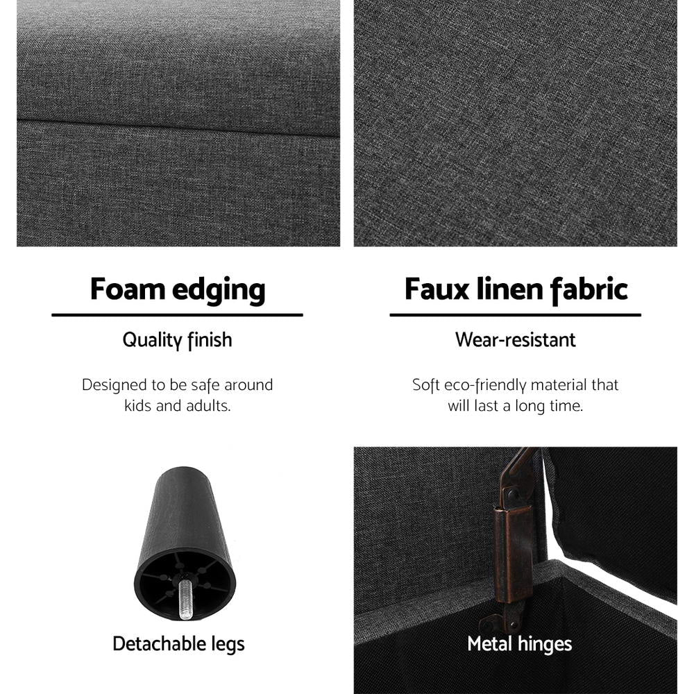 Storage Ottoman Blanket Box 126cm Linen Fabric Arm Foot Stool Couch Large Fast shipping On sale