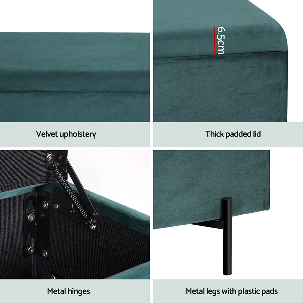 Storage Ottoman Blanket Box 140cm Velvet Green Fast shipping On sale