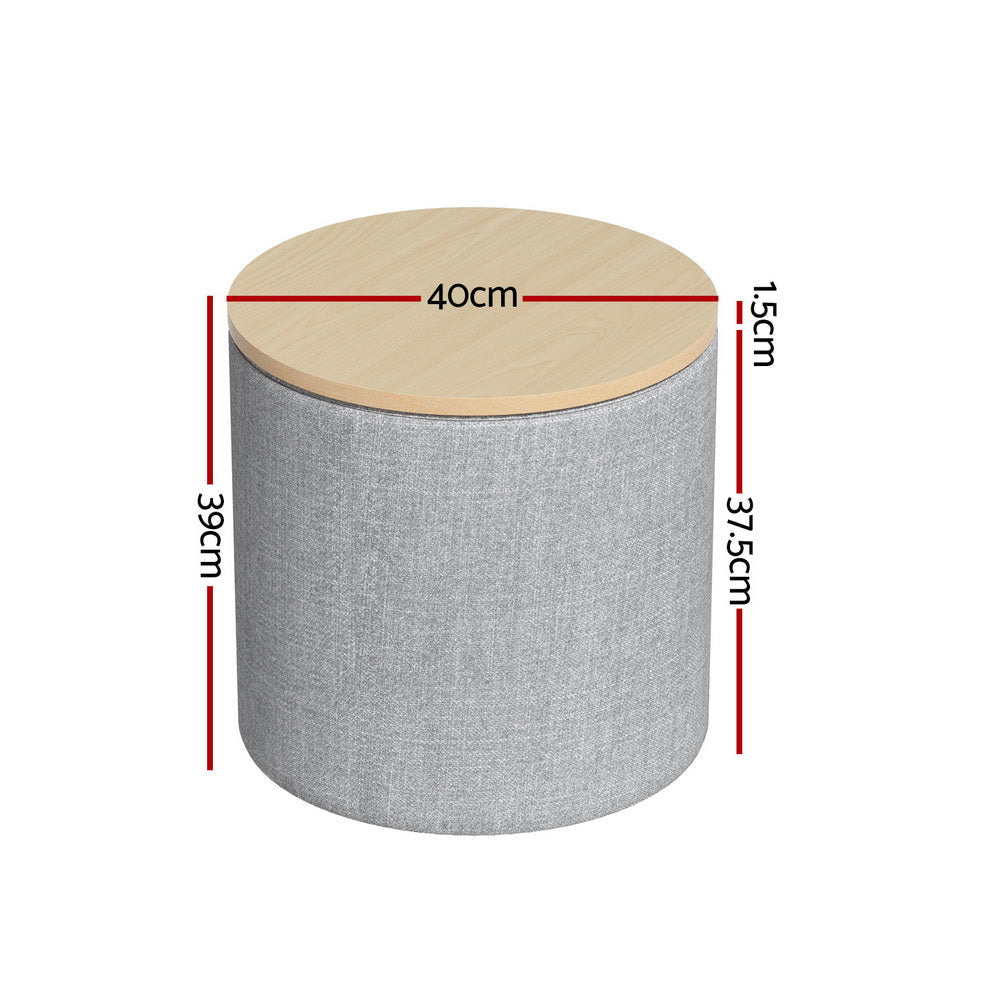 Storage Ottoman Blanket Box 40cm Linen Round Grey Fast shipping On sale