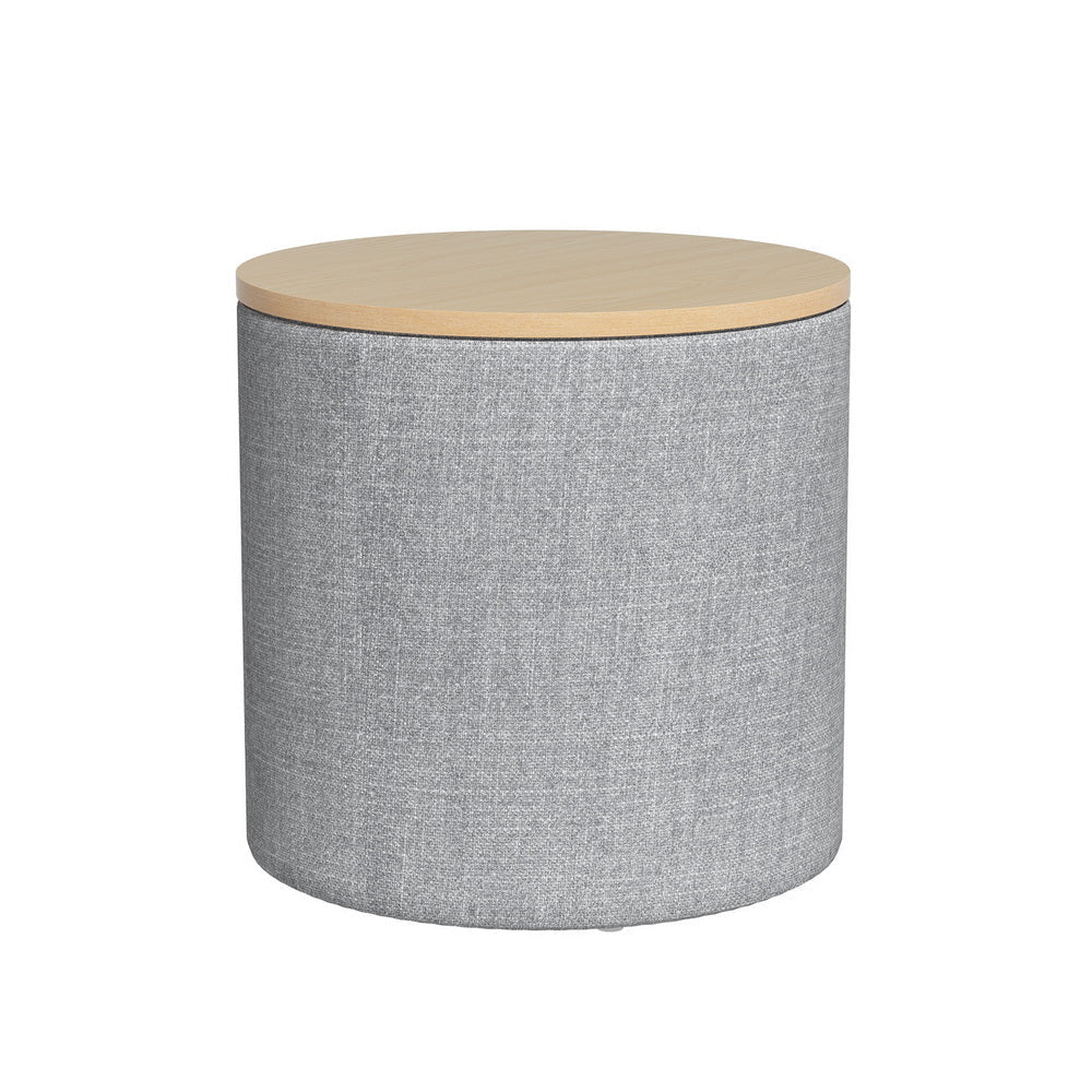 Storage Ottoman Blanket Box 40cm Linen Round Grey Fast shipping On sale