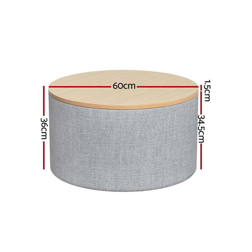 Storage Ottoman Blanket Box 60cm Linen Round Grey Fast shipping On sale