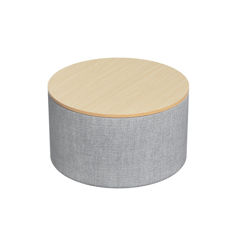 Storage Ottoman Blanket Box 60cm Linen Round Grey Fast shipping On sale