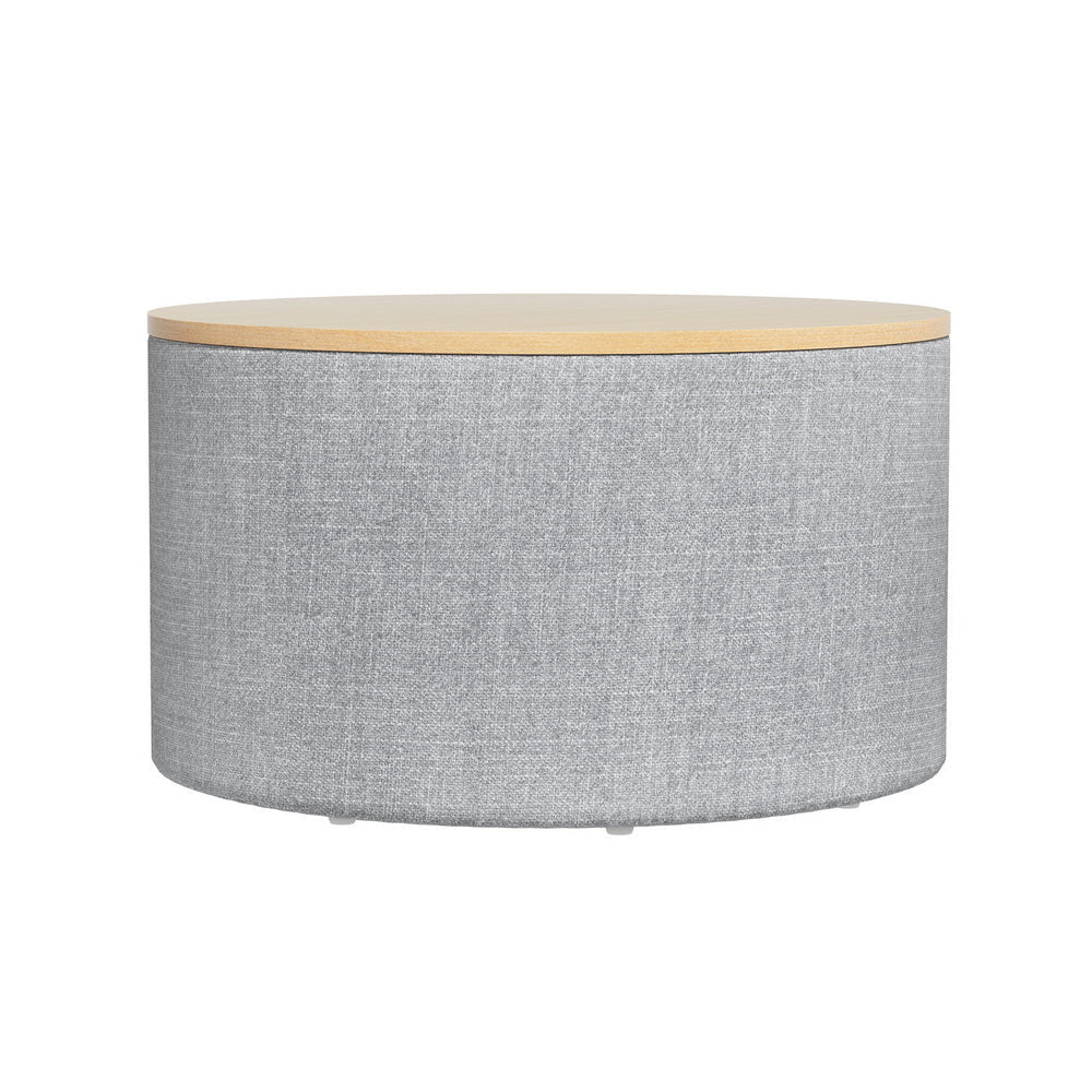 Storage Ottoman Blanket Box 60cm Linen Round Grey Fast shipping On sale