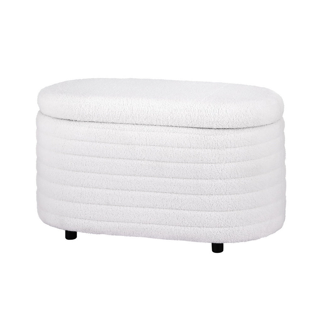 Storage Ottoman Blanket Box 87cm Boucle Fabric Oval Fast shipping On sale