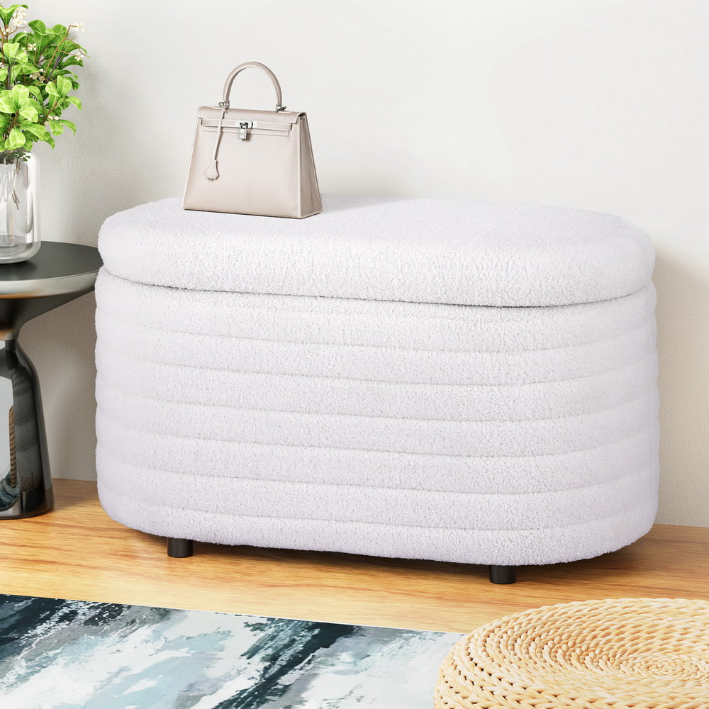 Storage Ottoman Blanket Box 87cm Boucle Fabric Oval Fast shipping On sale