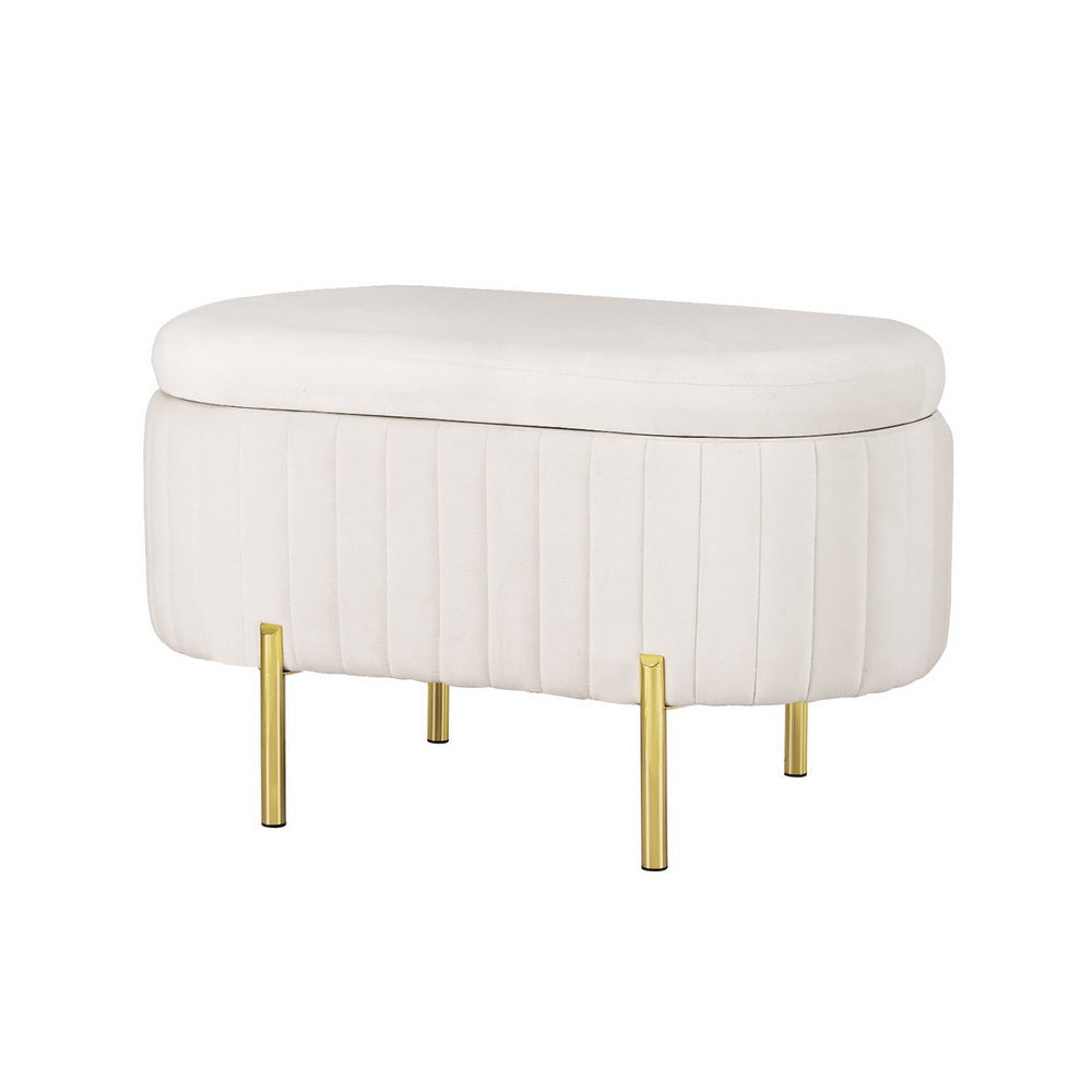 Storage Ottoman Blanket Box 87cm Velvet Oval White Fast shipping On sale