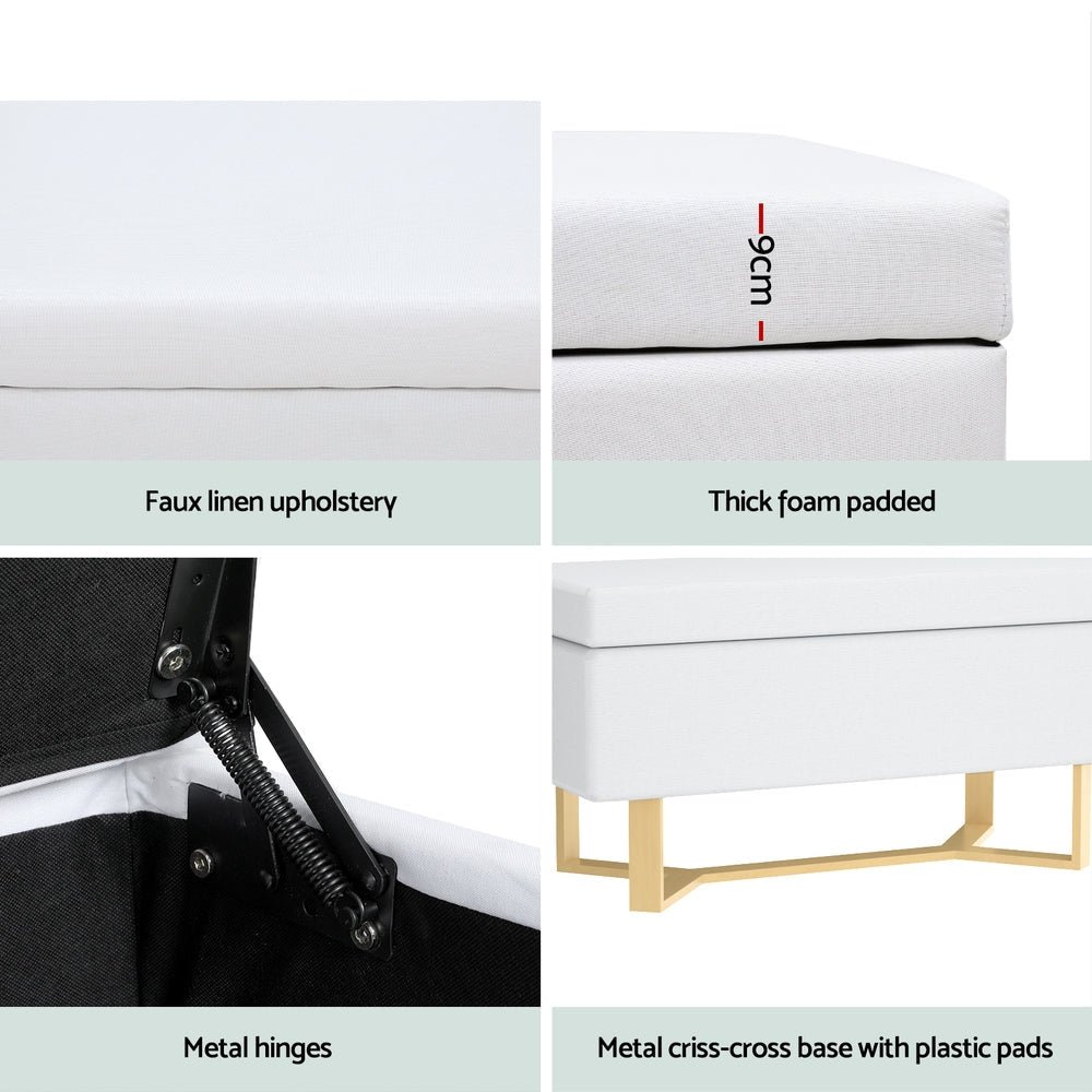 Storage Ottoman Blanket Box Criss-cross Linen White Fast shipping On sale