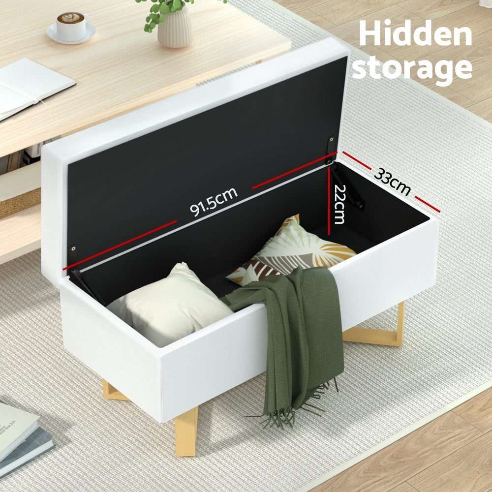 Storage Ottoman Blanket Box Criss-cross Linen White Fast shipping On sale