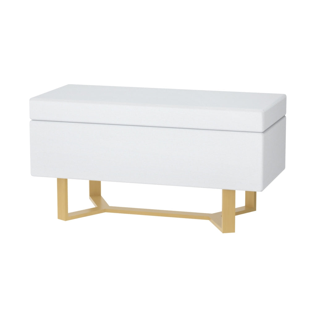 Storage Ottoman Blanket Box Criss-cross Linen White Fast shipping On sale