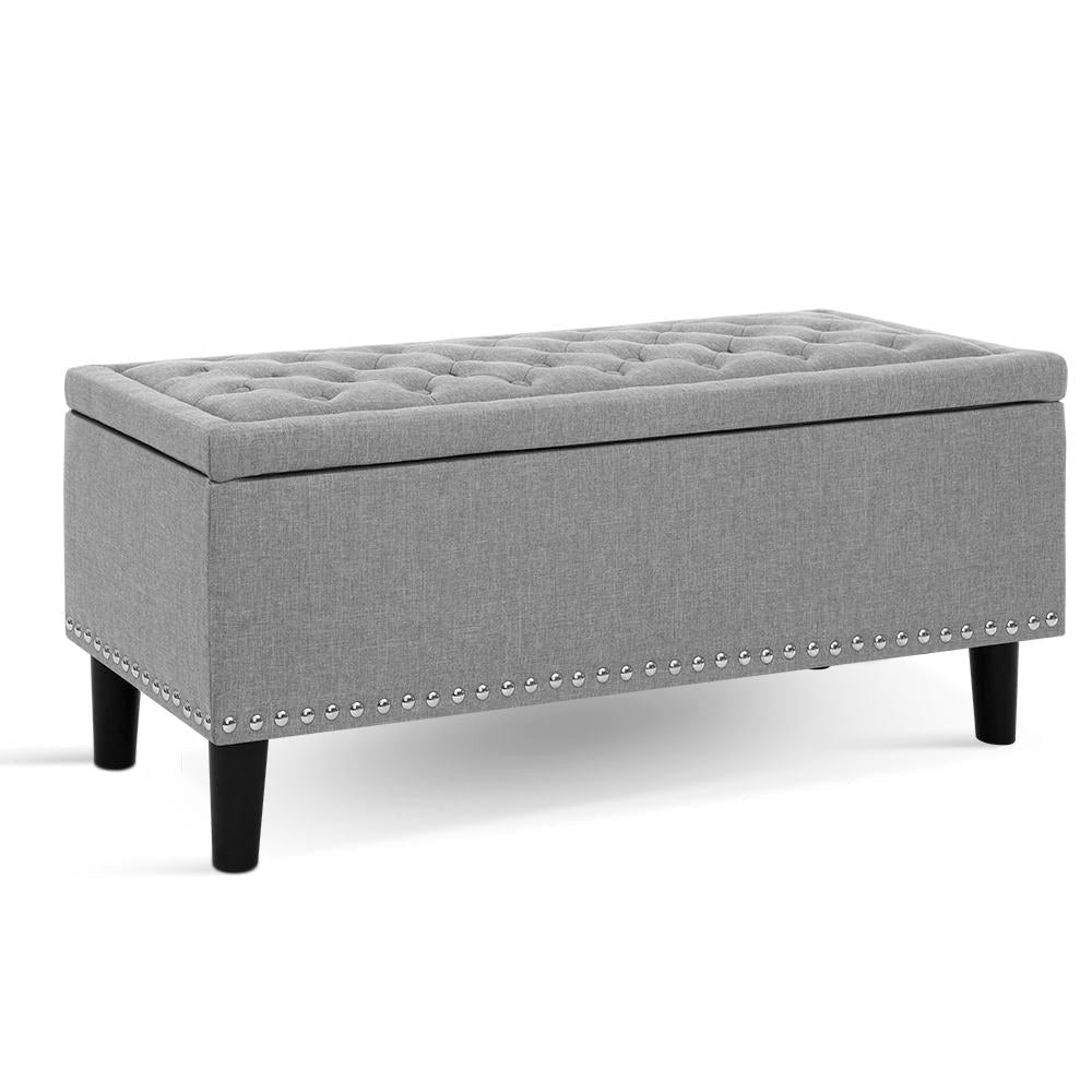 Storage Ottoman Blanket Box Linen Fabric Chest Foot Stool Toy Bench Grey Fast shipping On sale