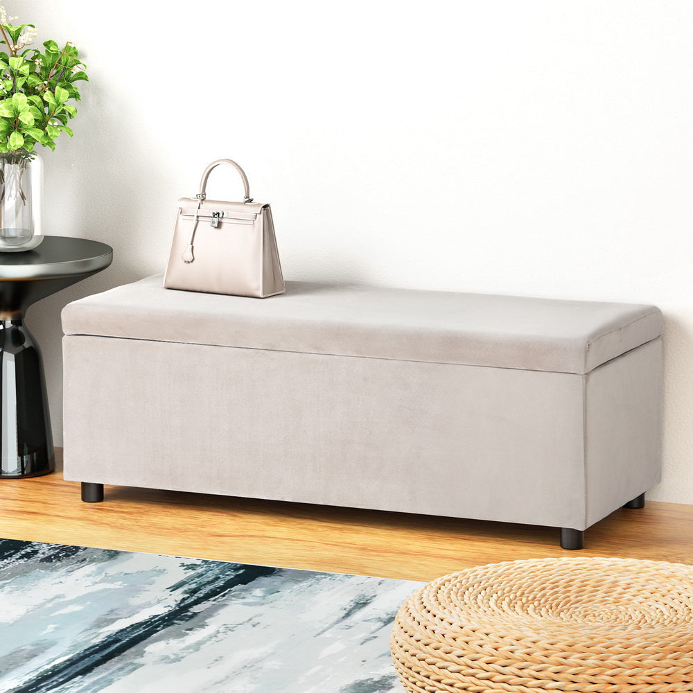 Storage Ottoman Blanket Box Table 97cm Velvet Taupe Fast shipping On sale