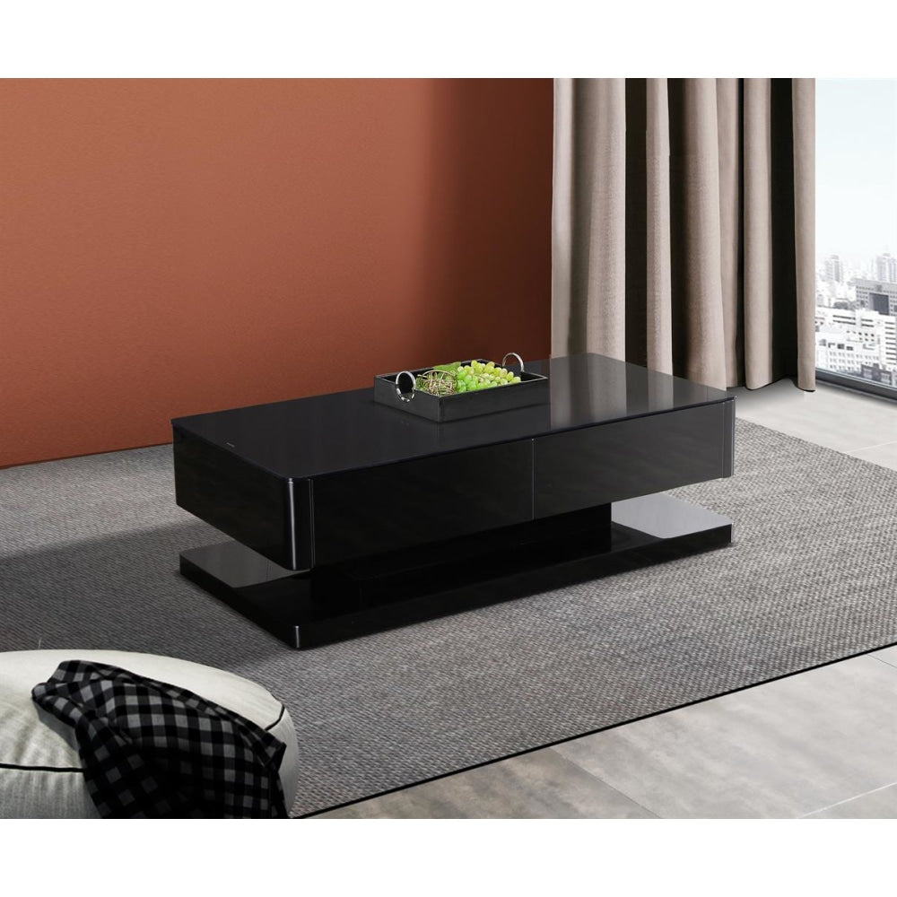 Stylish Coffee Table High Gloss Finish in Shiny Black Colour with 4 Drawers Storage Fast shipping On sale