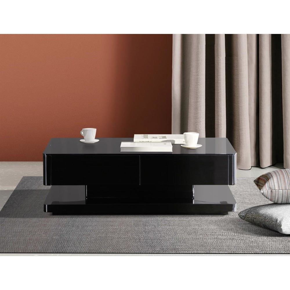 Stylish Coffee Table High Gloss Finish in Shiny Black Colour with 4 Drawers Storage Fast shipping On sale