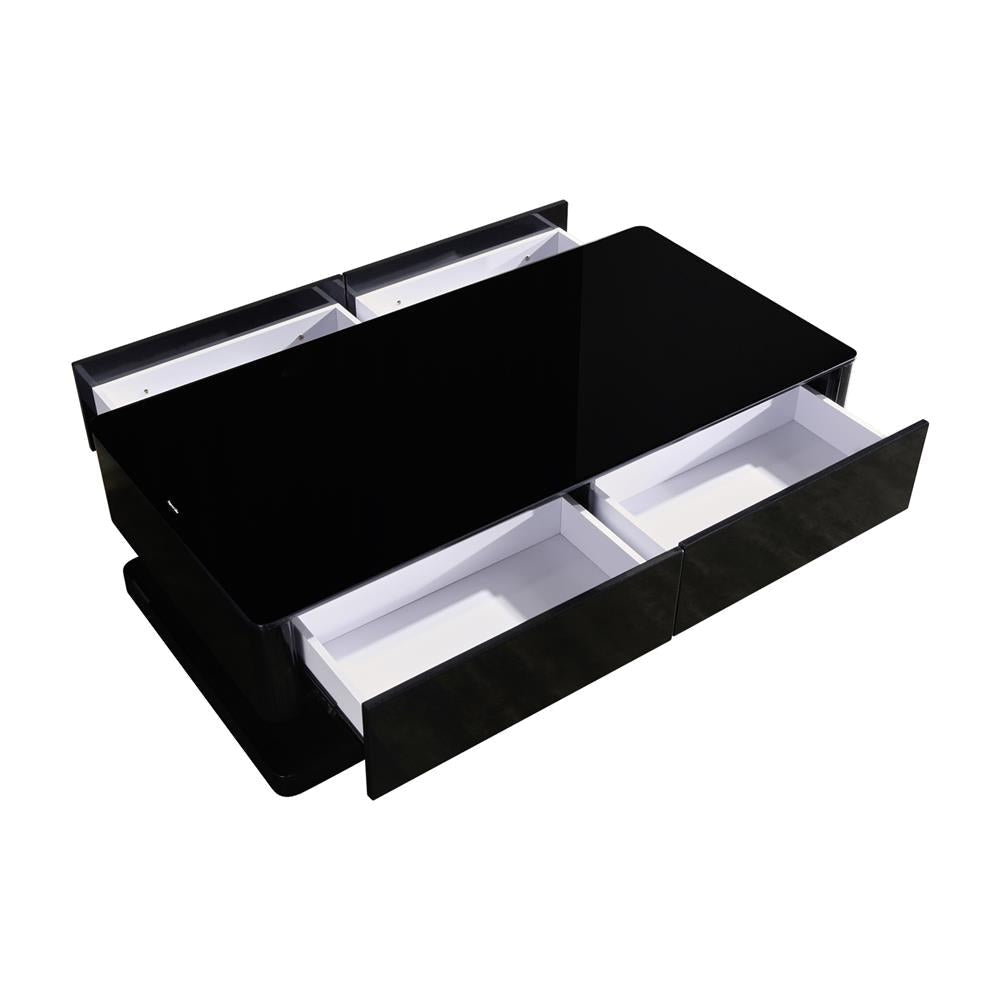 Stylish Coffee Table High Gloss Finish in Shiny Black Colour with 4 Drawers Storage Fast shipping On sale