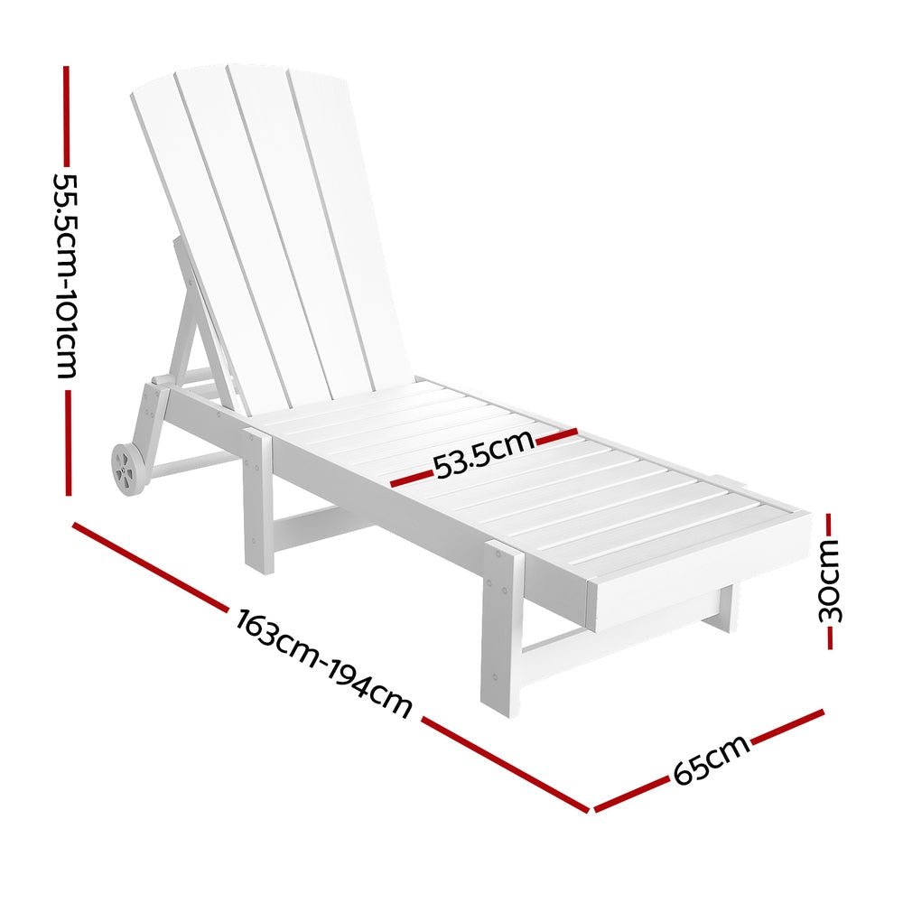Sun Lounge Beach Chair HDPE Adirondack Lounger Patio Outdoor Furniture with Wheels White Fast shipping On sale
