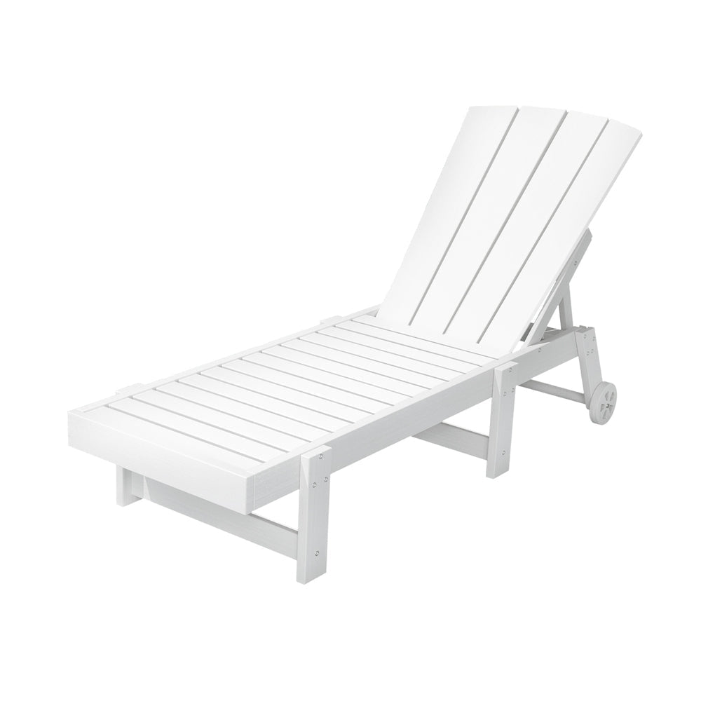 Sun Lounge Beach Chair HDPE Adirondack Lounger Patio Outdoor Furniture with Wheels White Fast shipping On sale