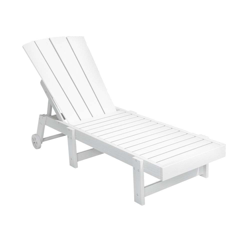 Sun Lounge Beach Chair HDPE Adirondack Lounger Patio Outdoor Furniture with Wheels White Fast shipping On sale