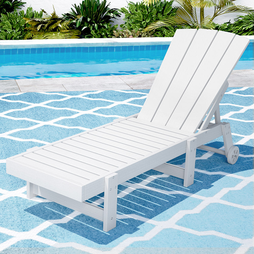 Sun Lounge Beach Chair HDPE Adirondack Lounger Patio Outdoor Furniture with Wheels White Fast shipping On sale