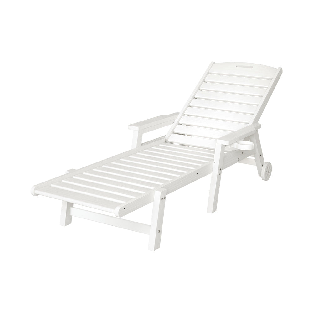 Sun Lounge Lounger Beach Chair HDPE Patio Outdoor Furniture with Wheels White Fast shipping On sale