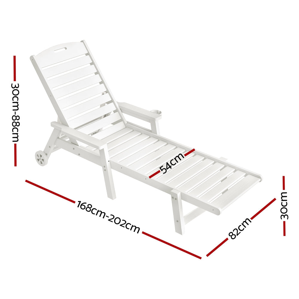 Sun Lounge Lounger Beach Chair HDPE Patio Outdoor Furniture with Wheels White Fast shipping On sale