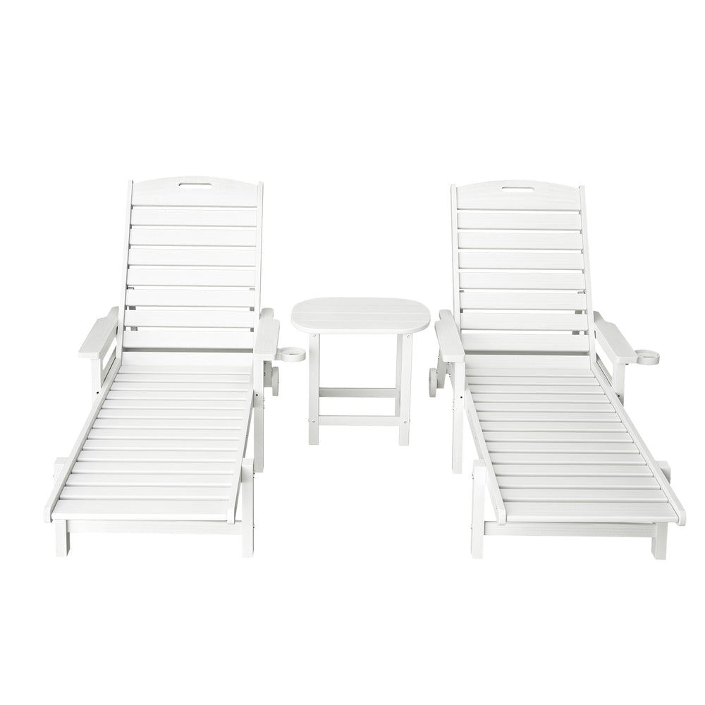 Sun Lounge Lounger Beach Chair HDPE Patio Outdoor Furniture with Wheels White Fast shipping On sale