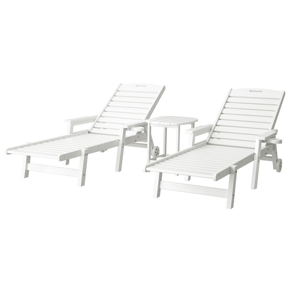 Sun Lounge Lounger Beach Chair HDPE Patio Outdoor Furniture with Wheels White Fast shipping On sale