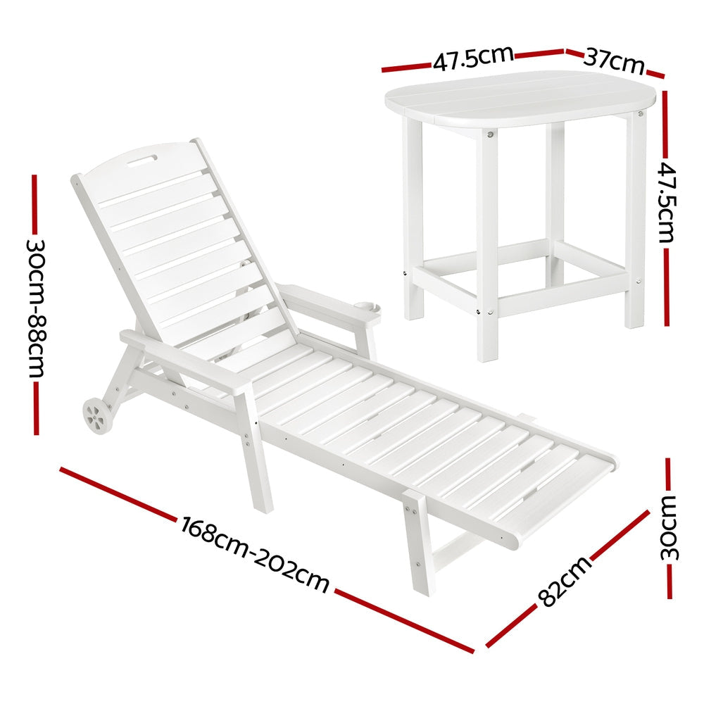 Sun Lounge Lounger Beach Chair HDPE Patio Outdoor Furniture with Wheels White Fast shipping On sale