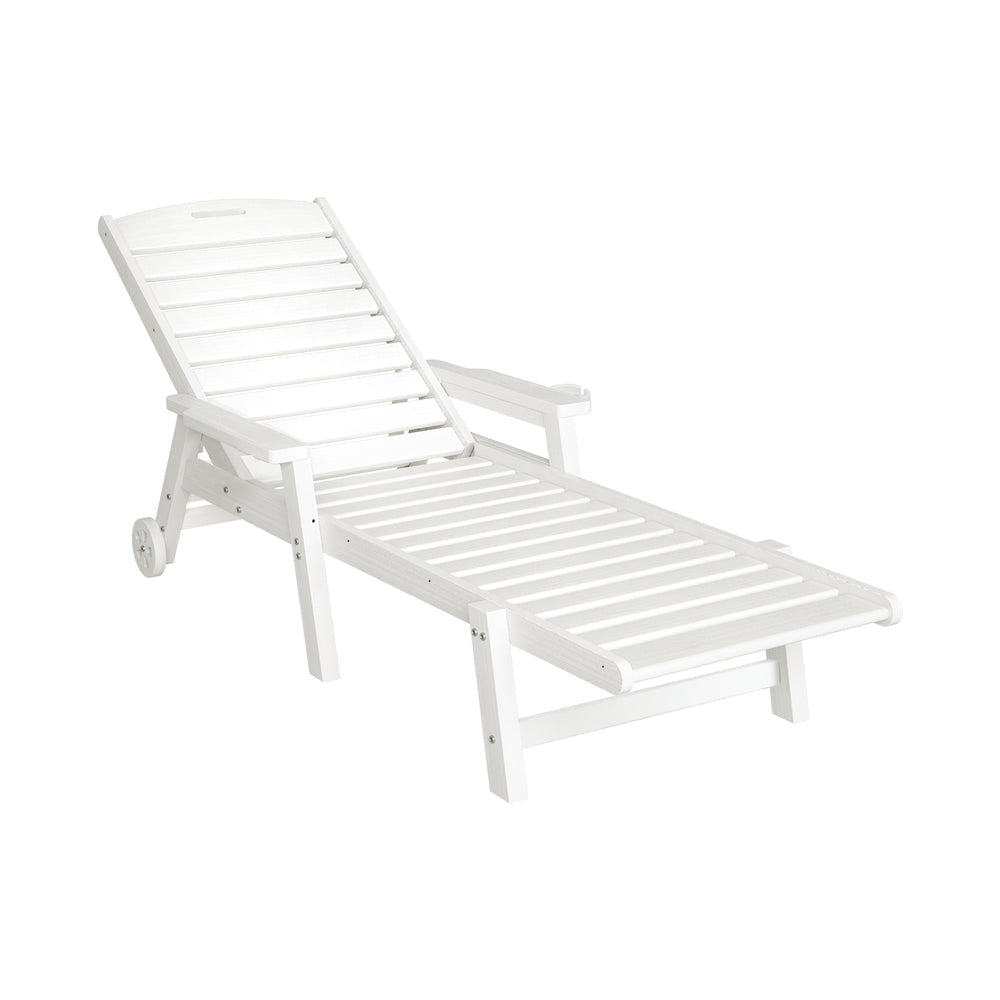 Sun Lounge Lounger Beach Chair HDPE Patio Outdoor Furniture with Wheels White Fast shipping On sale