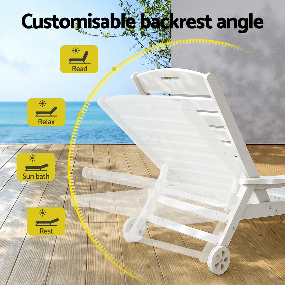 Sun Lounge Lounger Beach Chair HDPE Patio Outdoor Furniture with Wheels White Fast shipping On sale