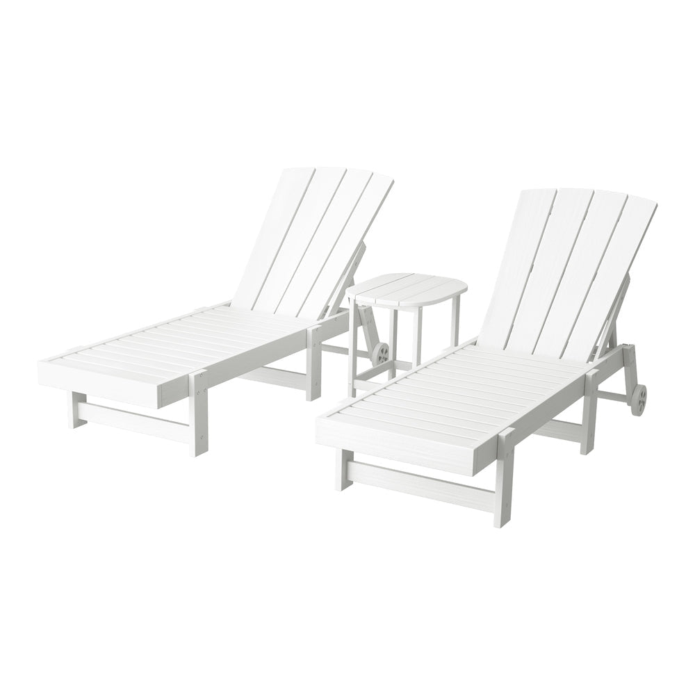 Sun Lounge Lounger Table and Chairs Beach Chair Adirondack HDPE Patio Outdoor Furniture Wheels White Fast shipping On sale