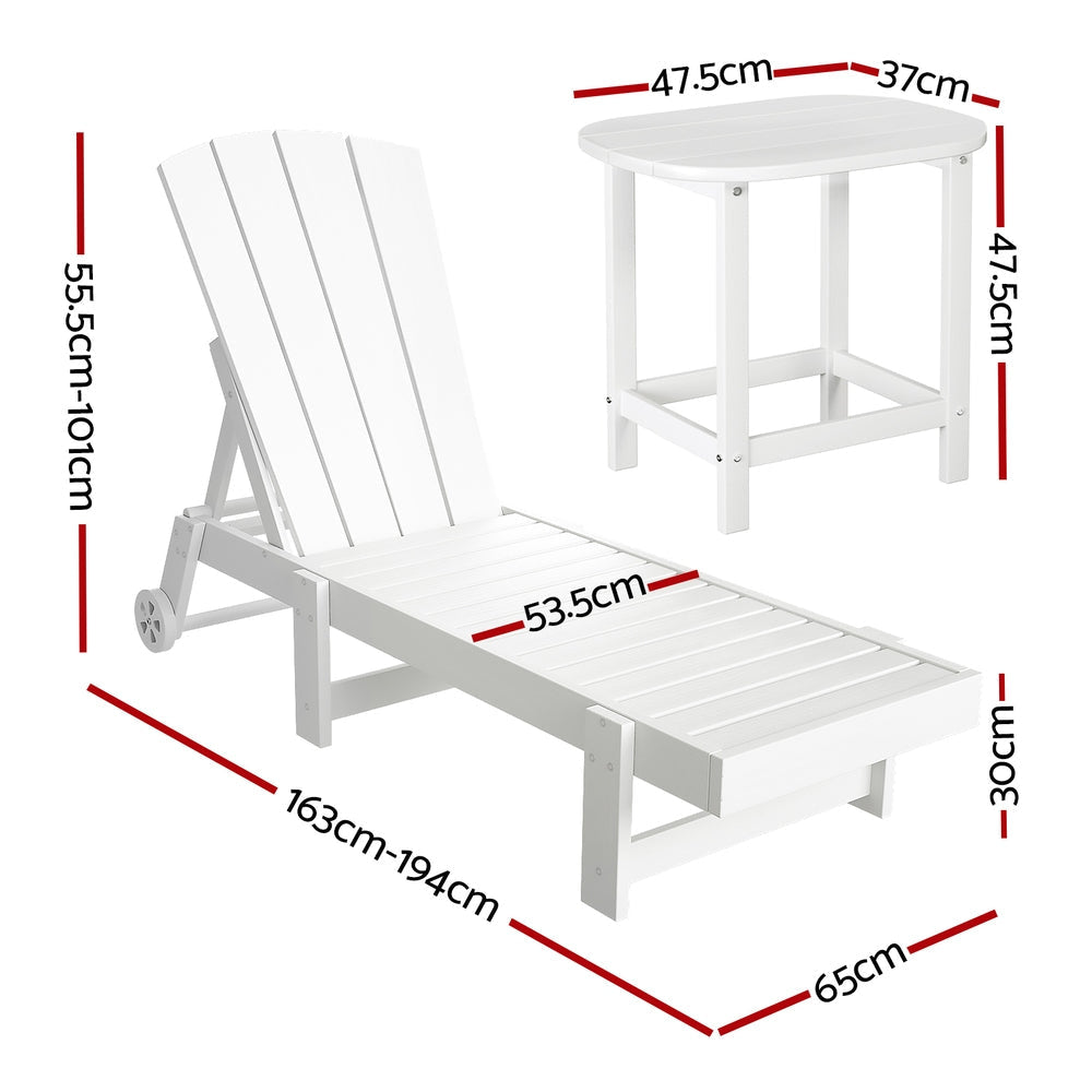 Sun Lounge Lounger Table and Chairs Beach Chair Adirondack HDPE Patio Outdoor Furniture Wheels White Fast shipping On sale
