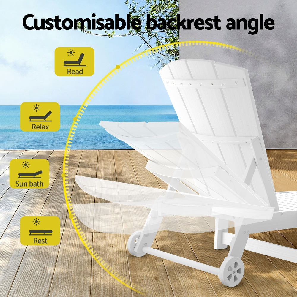 Sun Lounge Lounger Table and Chairs Beach Chair Adirondack HDPE Patio Outdoor Furniture Wheels White Fast shipping On sale