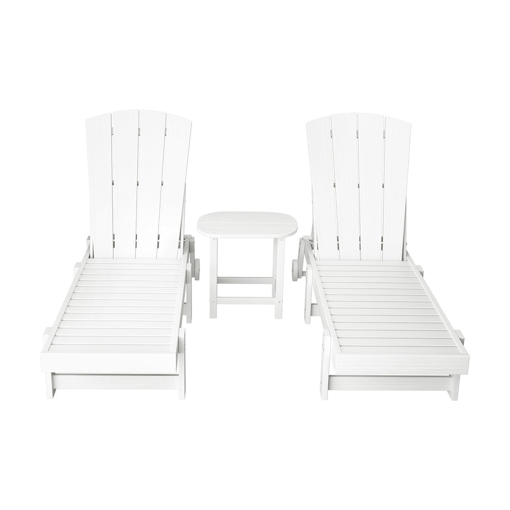 Sun Lounge Lounger Table and Chairs Beach Chair Adirondack HDPE Patio Outdoor Furniture Wheels White Fast shipping On sale