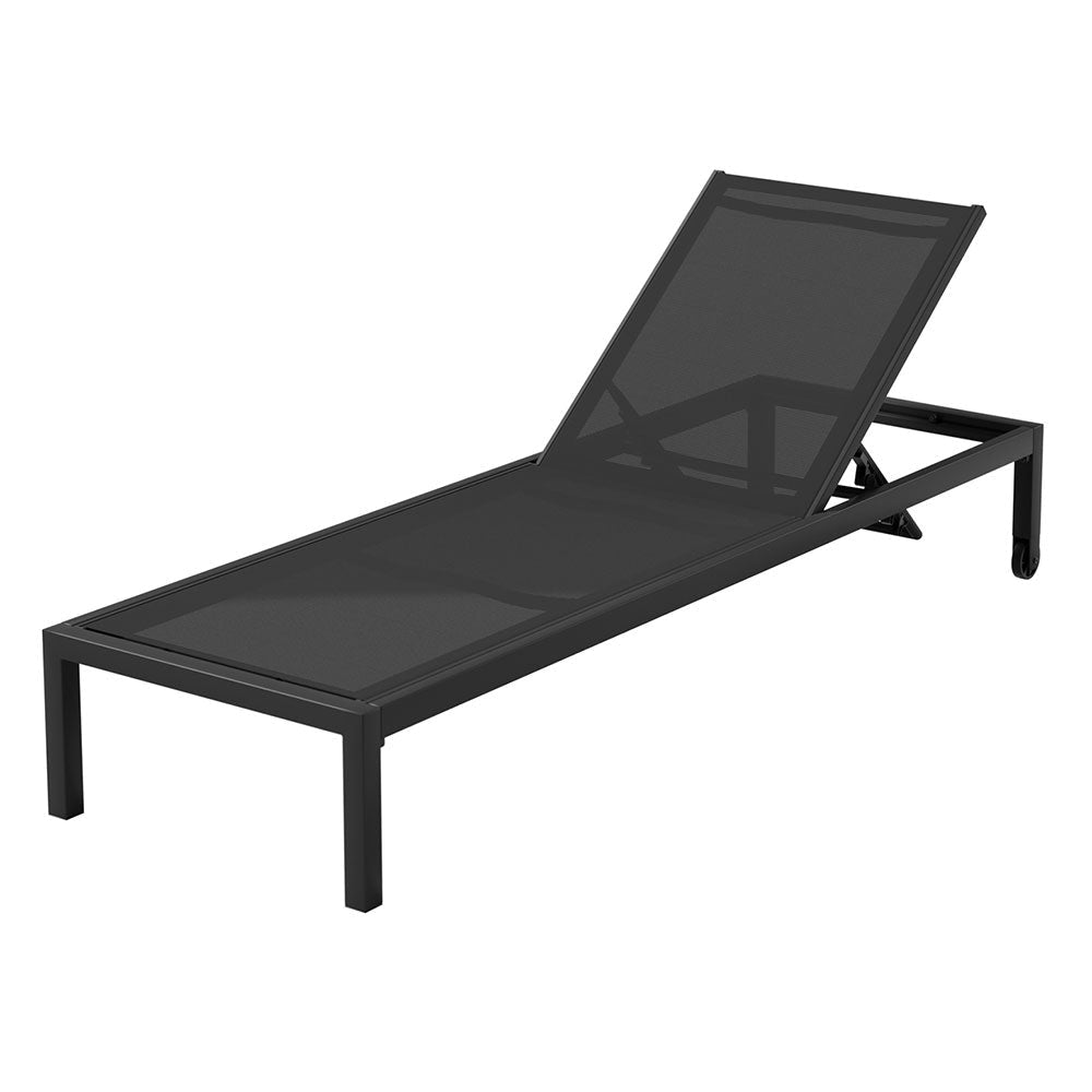 Sun Lounge Outdoor Lounger Aluminium Folding Beach Chair Wheels Black Furniture Fast shipping On sale