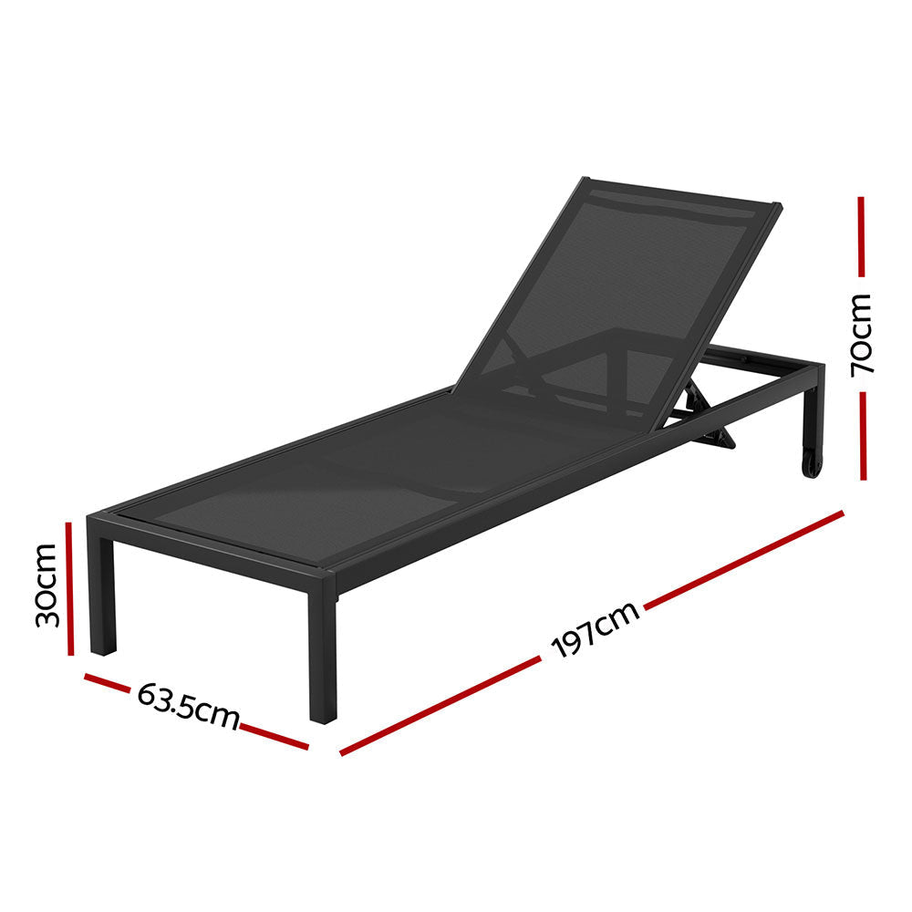 Sun Lounge Outdoor Lounger Aluminium Folding Beach Chair Wheels Black Furniture Fast shipping On sale