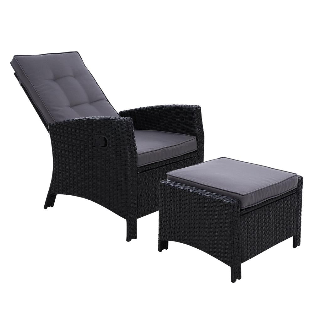 Sun lounge Recliner Chair Wicker Lounger Sofa Day Bed Outdoor Furniture Patio Garden Cushion Ottoman Black Gardeon Sets Fast shipping