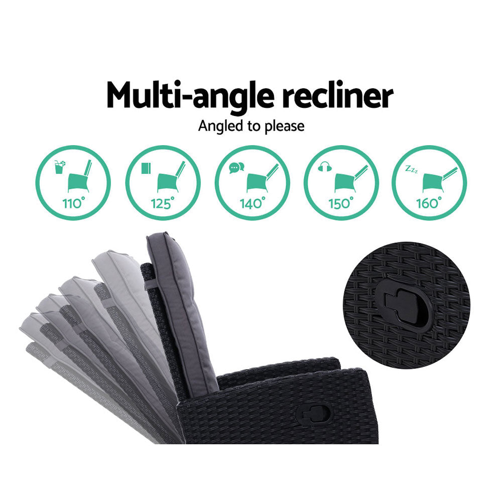 Sun lounge Recliner Chair Wicker Lounger Sofa Day Bed Outdoor Furniture Patio Garden Cushion Ottoman Black Gardeon Sets Fast shipping