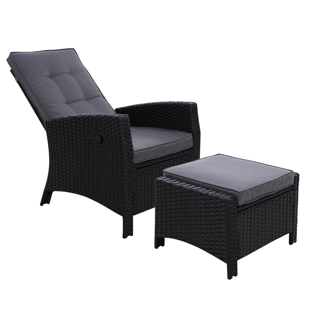 Sun lounge Recliner Chair Wicker Lounger Sofa Day Bed Outdoor Furniture Patio Garden Cushion Ottoman Black Gardeon Sets Fast shipping