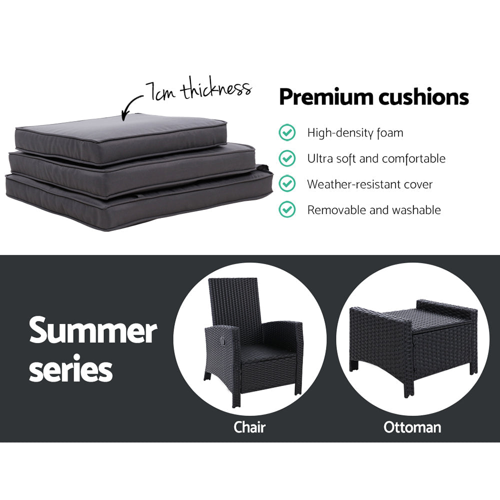 Sun lounge Recliner Chair Wicker Lounger Sofa Day Bed Outdoor Furniture Patio Garden Cushion Ottoman Black Gardeon Sets Fast shipping