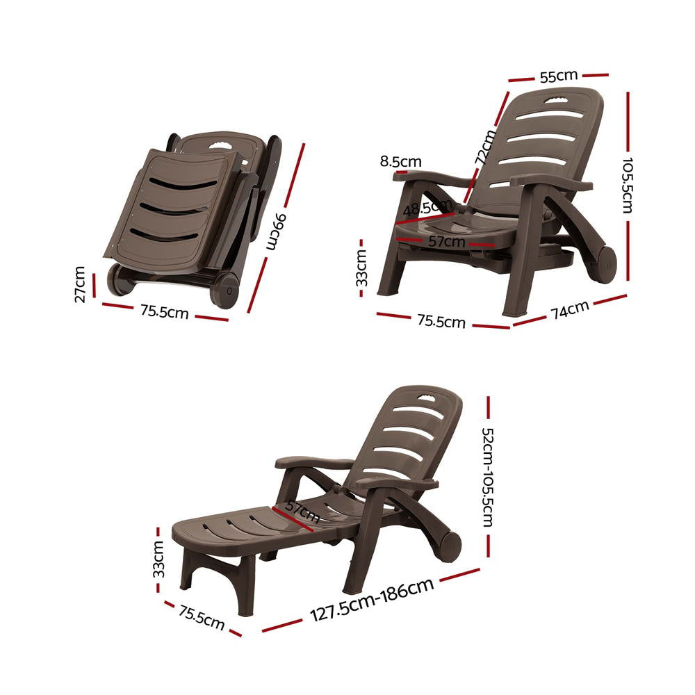 Sun Lounger Folding Lounge Chair Wheels Patio Outdoor Furniture Brown Fast shipping On sale