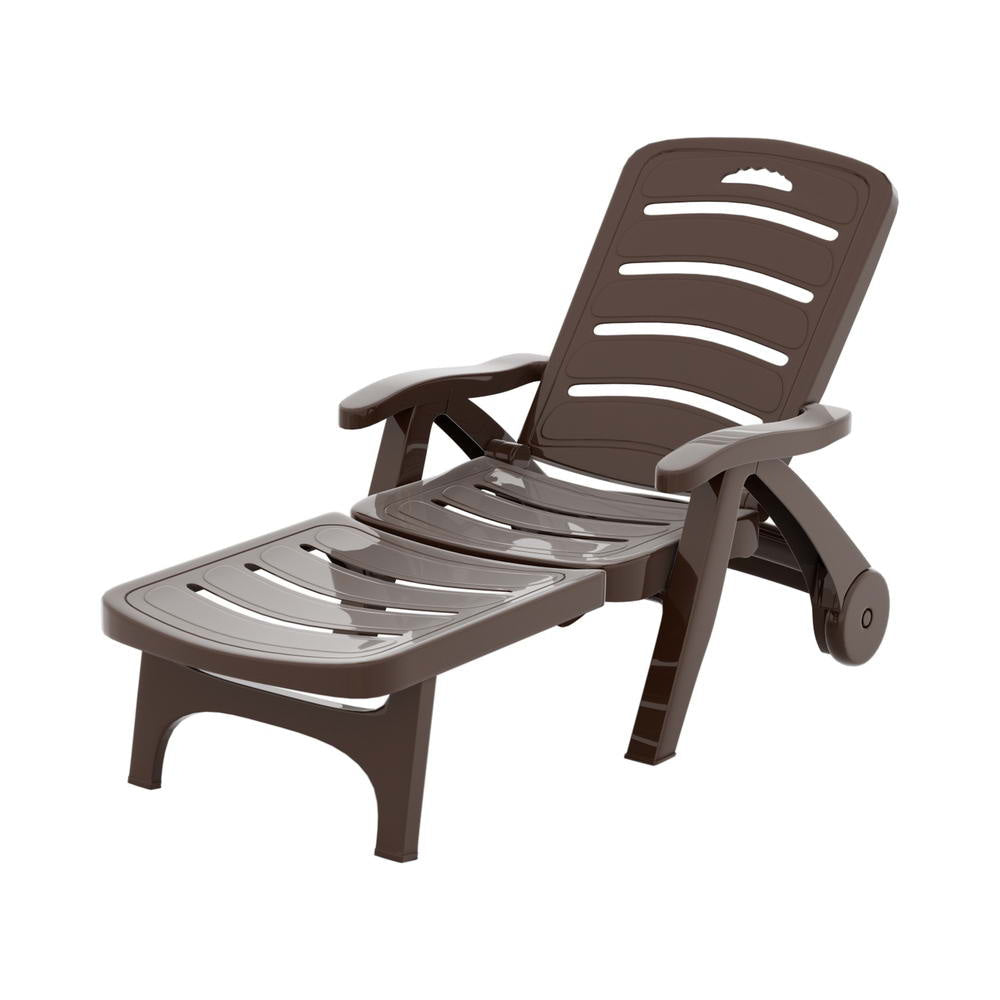 Sun Lounger Folding Lounge Chair Wheels Patio Outdoor Furniture Brown Fast shipping On sale