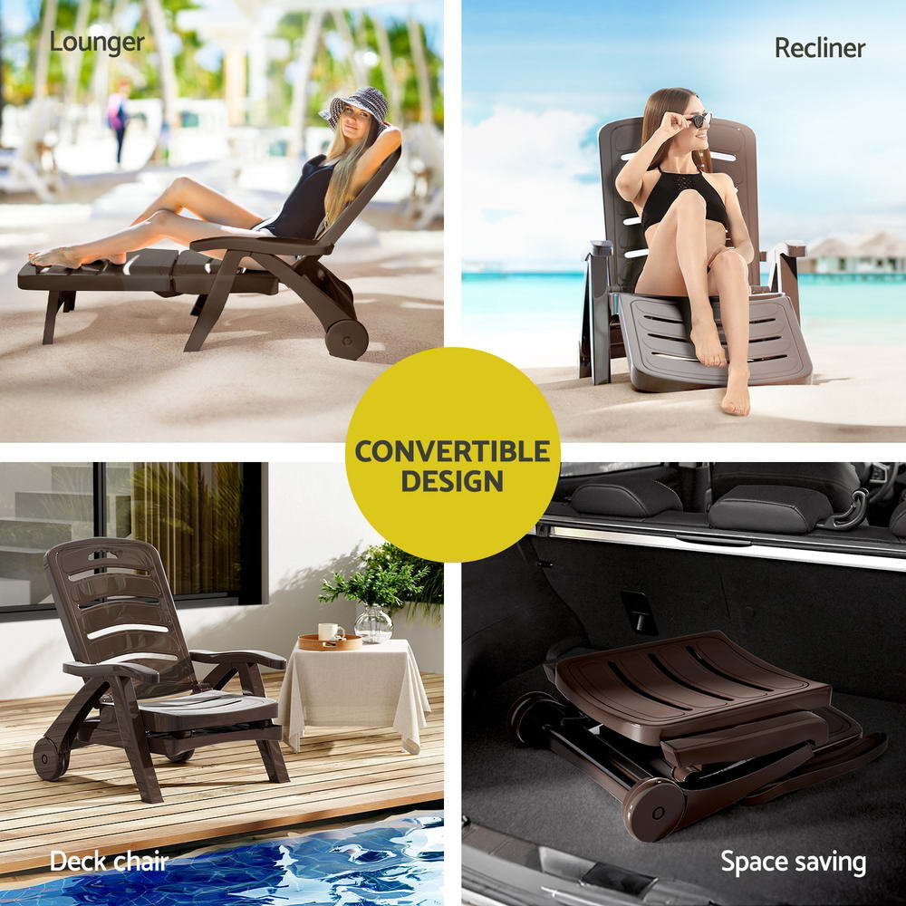 Sun Lounger Folding Lounge Chair Wheels Patio Outdoor Furniture Brown Fast shipping On sale