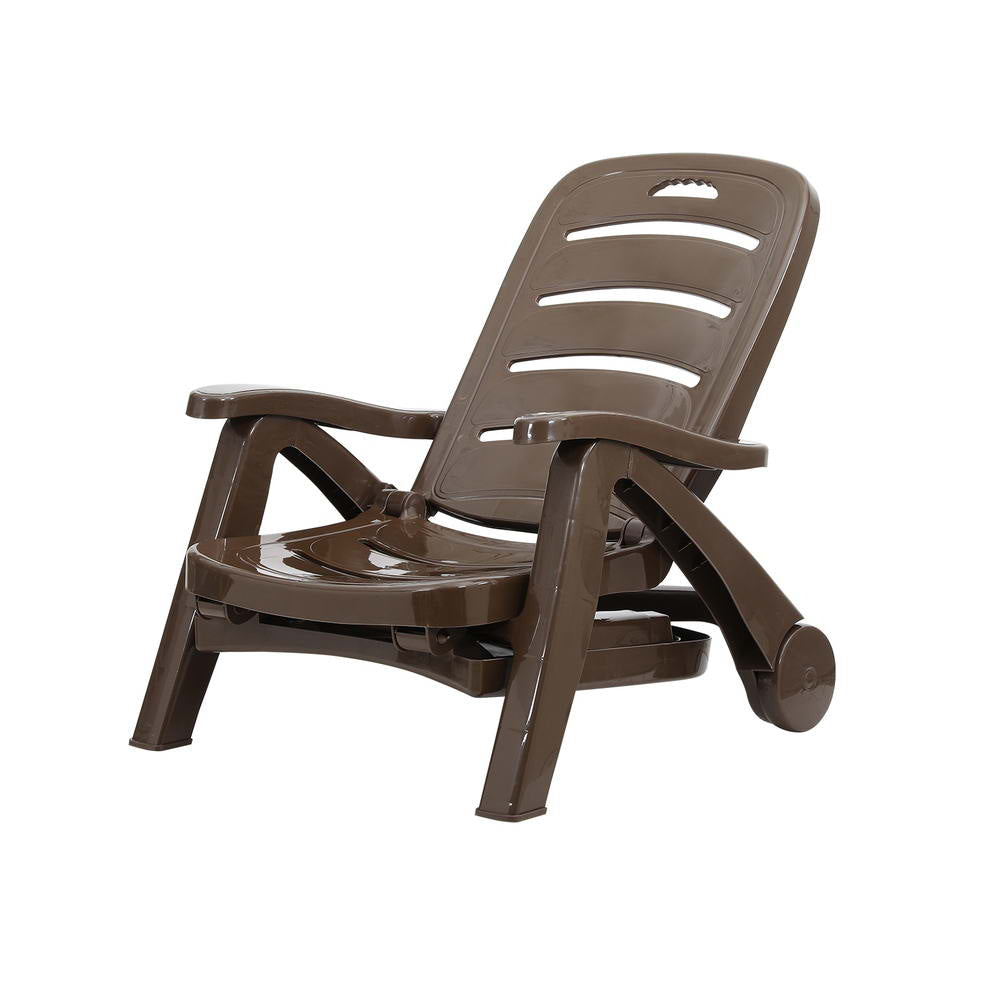 Sun Lounger Folding Lounge Chair Wheels Patio Outdoor Furniture Brown Fast shipping On sale