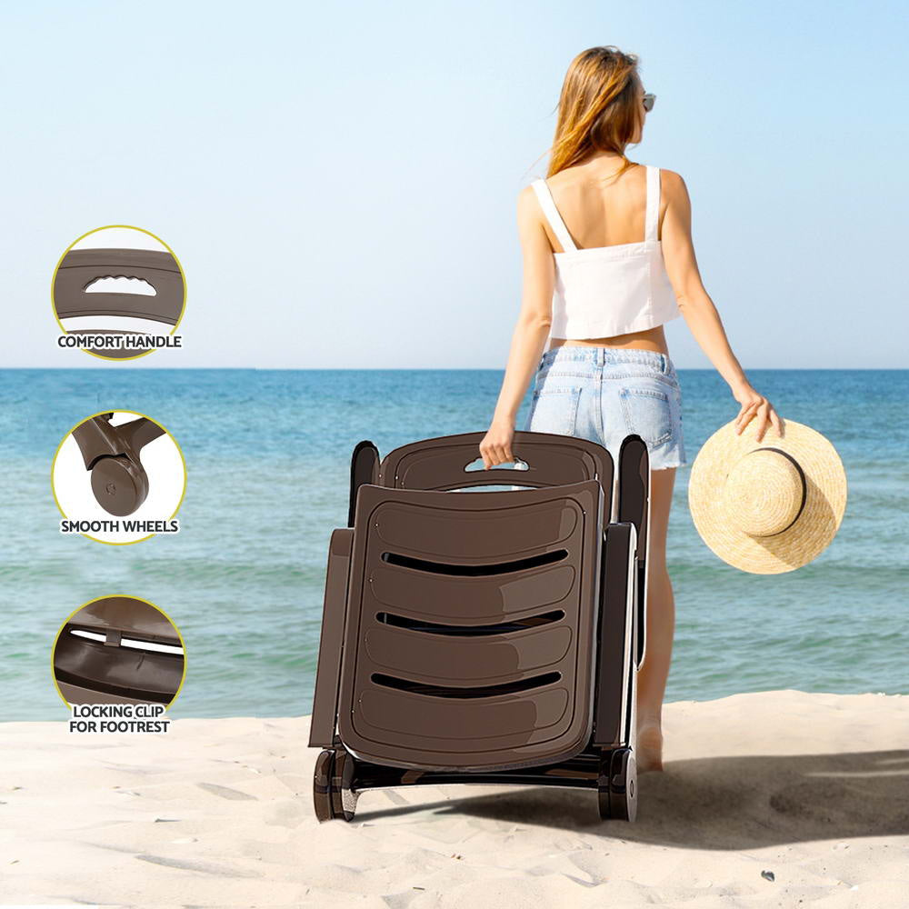 Sun Lounger Folding Lounge Chair Wheels Patio Outdoor Furniture Brown Fast shipping On sale