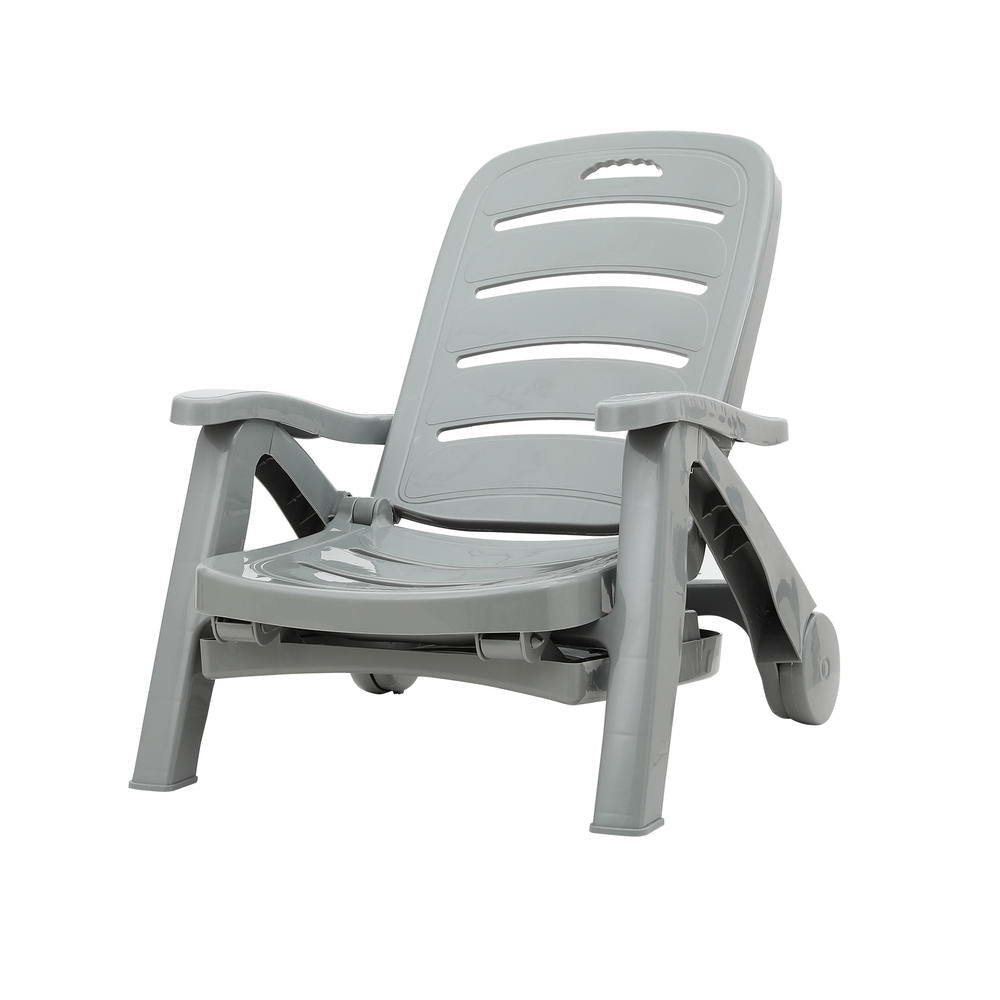 Sun Lounger Folding Lounge Chair Wheels Patio Outdoor Furniture Grey Fast shipping On sale