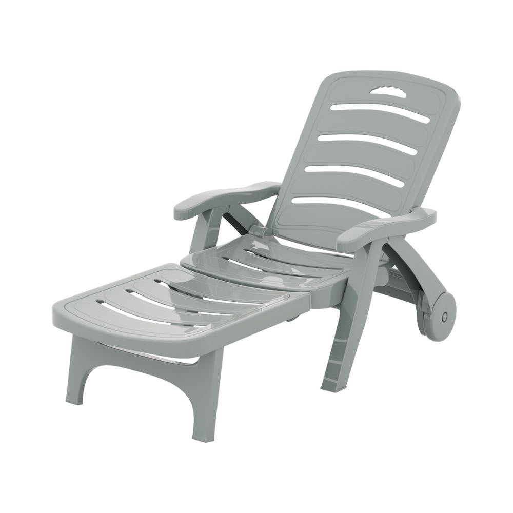 Sun Lounger Folding Lounge Chair Wheels Patio Outdoor Furniture Grey Fast shipping On sale